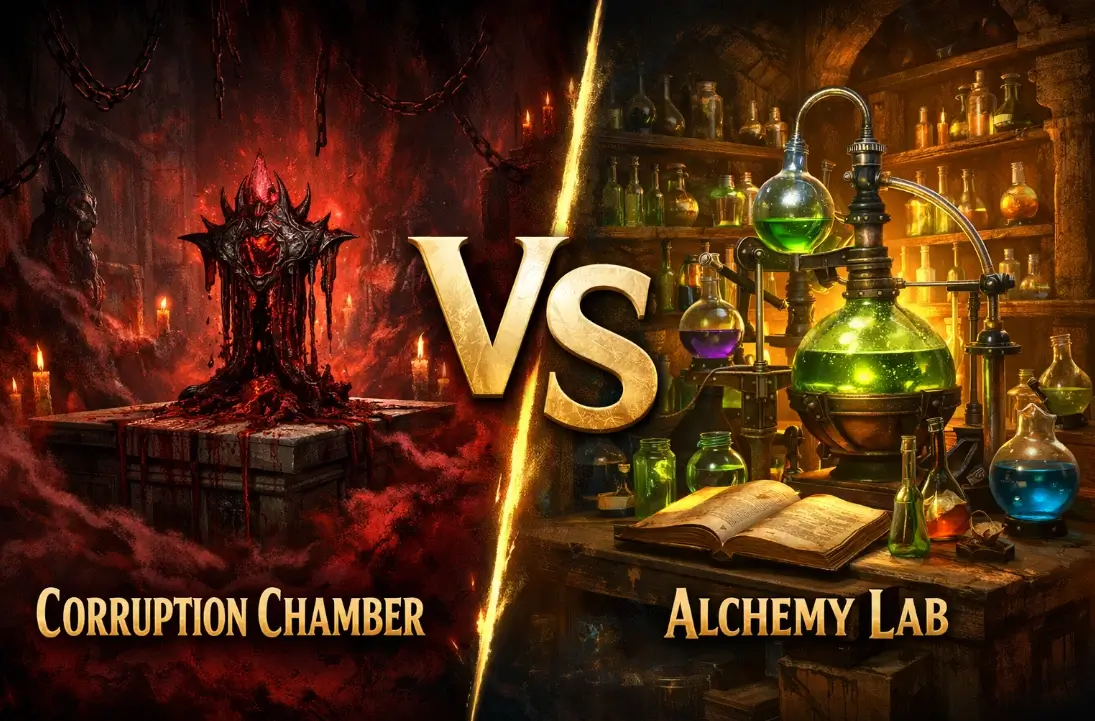 Image de comparaison entre la Chambre de corruption et le Laboratoire d'alchimie pour la planification du Temple dans PoE2