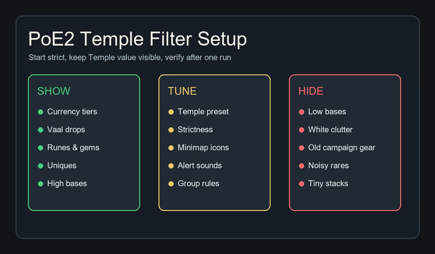 Diagramm zur PoE2 Temple Filter Einrichtung