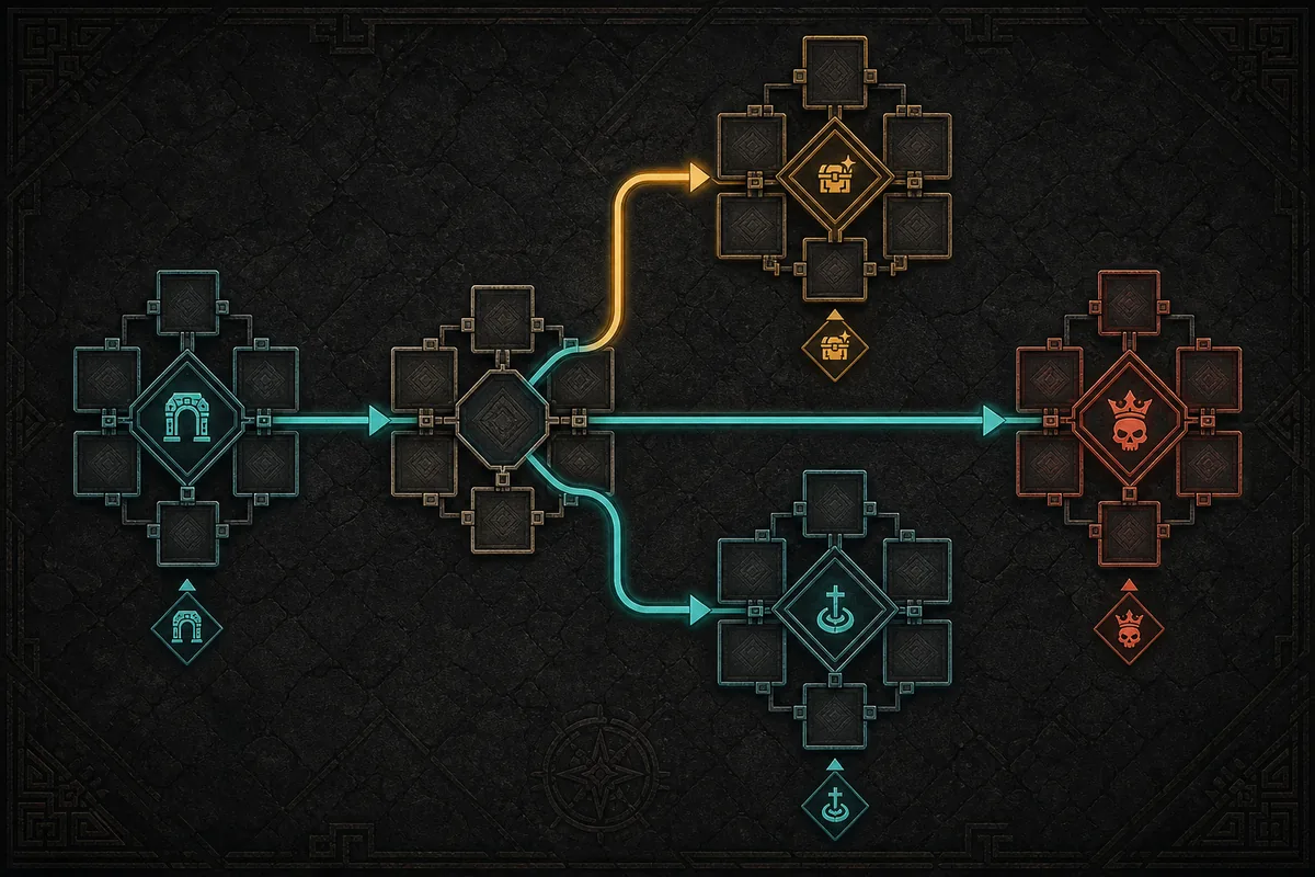 PoE 2 Temple Map Guide: Routen lesen, bevor du baust route-flow explanatory diagram